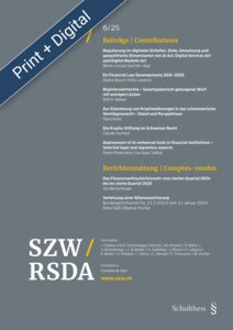 Schweizerische Zeitschrift f�r Wirtschafts- und Finanzmarktrecht / Revue suisse de droit des affaires et du march� financier / Swiss Review of Business and Financial Market Law. (SZW)
